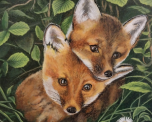 Foxes Painting, "Two Cuddling Kits"